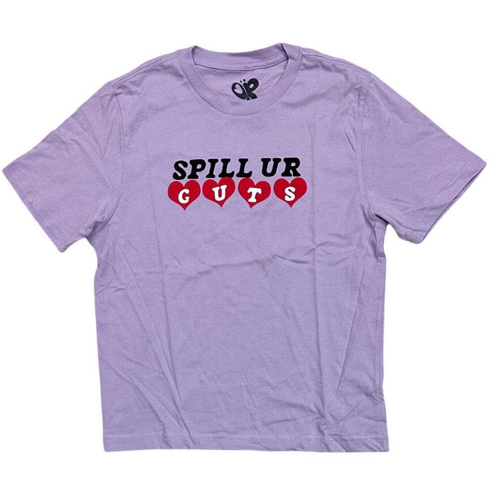 Olivia Rodrigo Women's T-Shirt Spill Ur Guts Official Merch Tee Top in Lavender - Picture 2 of 3